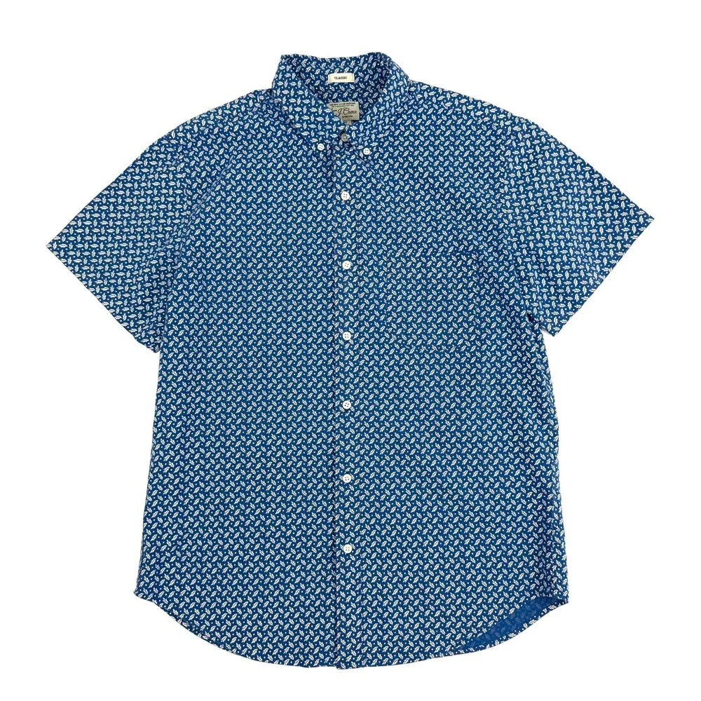 J. Crew Short-sleeve Stretch Secret Wash Cotton Poplin Shirt Geometric Leaves